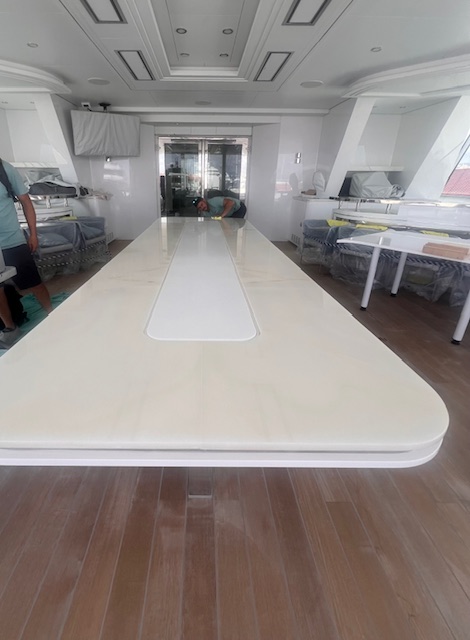 PPF protection on large main deck dining table on a superyacht