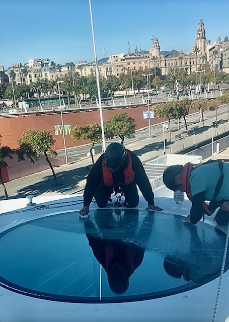 Installing solar control film on yacht skylight